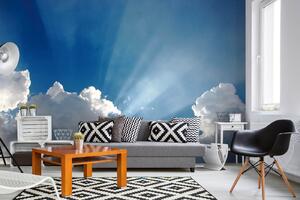 DIMEX | Vliesová fototapeta Sluneční paprsky na obloze MS-5-2318 | 375 x 250 cm| modrá, bílá