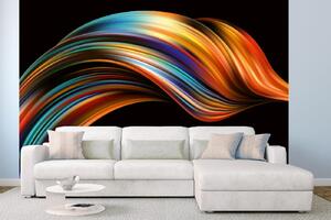 DIMEX | Vliesová fototapeta Abstraktní barevná vlna MS-5-2333 | 375 x 250 cm| modrá, černá, oranžová