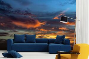 DIMEX | Vliesová fototapeta Západ slunce s červánky MS-5-2330 | 375 x 250 cm| modrá, černá, žlutá, oranžová