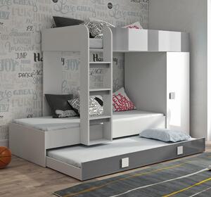 Dvoupatrová postel s přistýlkou TOLEDO 2 - bílá/šedá-lesk
