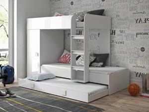 Dvoupatrová postel s přistýlkou TOLEDO 2 - bílá/bílá-lesk-bílé úchyty
