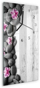 Skleněné hodiny vertikální Orchidejové kameny zsppc-30x60-00181742