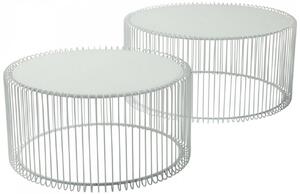 Kare Design Set dvou bílých kovových konferenčních stolků Wire 69,5/60 cm