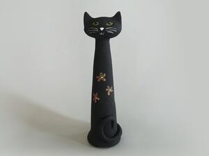 Kočka Ágnes - černá s kytičkami - velká Keramika Andreas