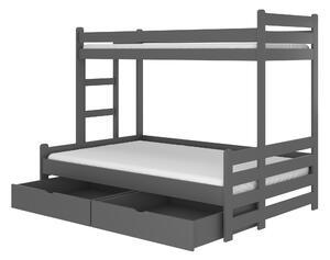Patrová postel pro 3 děti Blanka, 200x90cm, grafitová