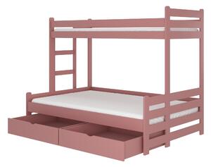 Patrová postel pro 3 děti Blanka, 200x90cm, růžová