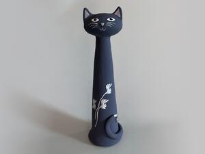Kočka Ágnes - šedomodrá se stříbrnou - velká Keramika Andreas