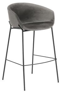 Šedá sametová barová židle Kave Home Yvette 74 cm