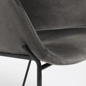 Šedá sametová barová židle Kave Home Yvette 74 cm