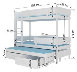 Patrová postel pro 3 děti Ende, 200x90cm, borovice/bílá