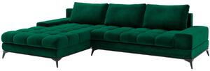 Lahvově zelená sametová rozkládací rohová pohovka Windsor & Co Deneb 315 cm, levá