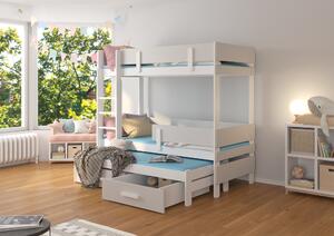 Patrová postel pro 3 děti Ende, 200x90cm, bílá/světle šedá