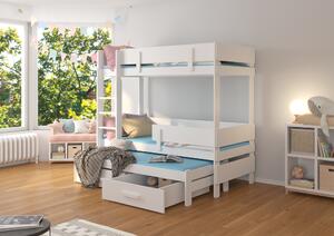 Patrová postel pro 3 děti Ende, 200x90cm, bílá