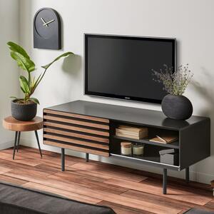 Černý lakovaný TV stolek Kave Home Kesia 120 x 45 cm s ořechovým dekorem