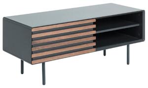 Černý lakovaný TV stolek Kave Home Kesia 120 x 45 cm s ořechovým dekorem