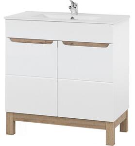Comad Koupelnová sestava Bali 80 cm se zápustným umyvadlem, skříňkami a zrcadlem bílá/dub wotan