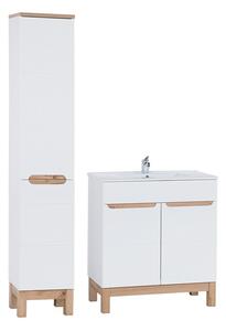 Comad Koupelnová sestava Bali 80 cm se zápustným umyvadlem a skříňkami bílá/dub wotan