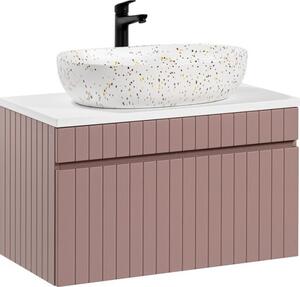 Comad Koupelnová sestava Iconic 80 cm s umyvadlem, skříňkami a zrcadlem růžová/bílá