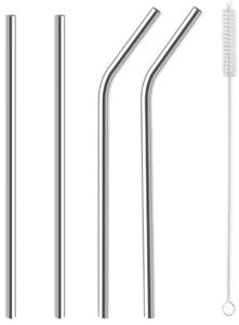 Brčko nápojové s kartáčkem, zahnuté a rovné, 18 cm nerezové 4 ks ORION 151433