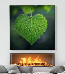 Obraz na plátně - Srdce, zelený lístek FeelHappy.cz Velikost obrazu: 40 x 40 cm