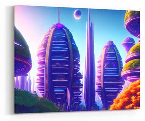 Obraz sci-fi fialové město z budoucnosti