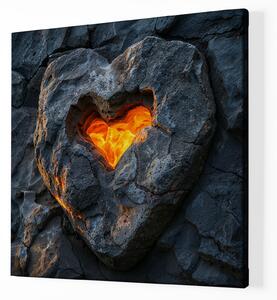 Obraz na plátně - Kamenné srdce s lávou FeelHappy.cz Velikost obrazu: 120 x 120 cm