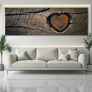Obraz na plátně - Srdce spojení, dřevo styl FeelHappy.cz Velikost obrazu: 120 x 40 cm
