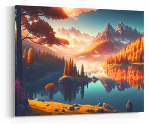 Obraz magické podzimní jezero a hory