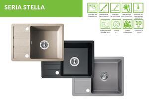 Laveo Stella, 1-komorový granitový dřez 580x440x163 mm s krátkým odkapávačem, šedá, LAV-SBY_513T