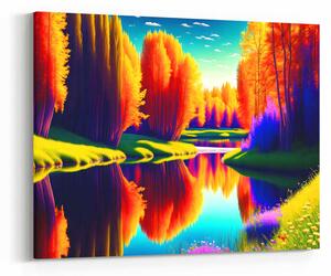 Obraz sytě barevná krajinka s řekou