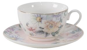 Porcelánový šálek s podšálkem s květinami Flowers - Ø 10*6 / Ø 15*2 cm / 250 ml