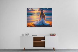 Obraz dívka sedící na pláži a hledící na moře