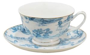 Bílo-modrý porcelánový šálek s podšálkem Chateau - Ø 10*6 / Ø 15*2 cm / 250 ml