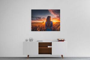 Obraz dívka v poli obilí při západu slunce