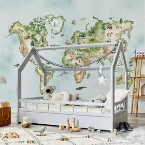 Tapeta do dětského pokoje Mapa světa se zvířátky Výška tapety: 250 cm