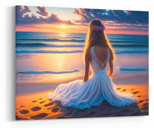 Obraz dívka sedící na pláži a hledící na moře