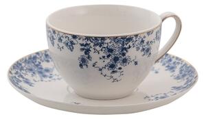 Porcelánový šálek s podšálkem s modrými květy Blue Flowers - 12*9*5 cm / Ø 15*2 cm / 200ml