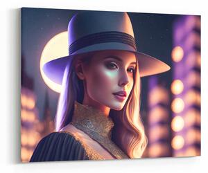 Obraz dívka s kloboukem ve velkoměstě