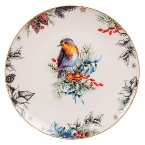 Porcelánový dezertní talíř s vánočním motivem ptáčka - Ø 21*2 cm