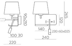 ACB Iluminacion Nástěnné LED svítidlo HOLD levé, 3W + 1xE27 15W, CRI90, 2x vstup USB/USBC Barva: Bílá, Barva montury: Černá