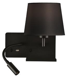 ACB Iluminacion Nástěnné LED svítidlo HOLD pravé, 3W + 1xE27 15W, CRI90, 2x vstup USB/USBC Barva: Černá, Barva montury: Černá