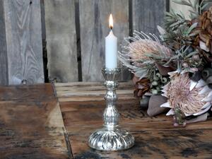 Stříbrný antik skleněný svícen na úzkou svíčku Groo - Ø 9*14cm