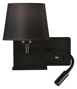 ACB Iluminacion Nástěnné LED svítidlo HOLD levé, 3W + 1xE27 15W, CRI90, 2x vstup USB/USBC Barva: Černá, Barva montury: Černá