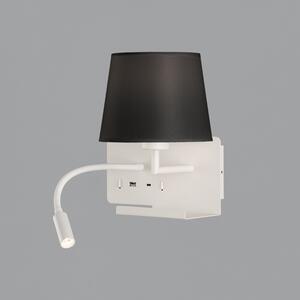ACB Iluminacion Nástěnné LED svítidlo HOLD pravé, 3W + 1xE27 15W, CRI90, 2x vstup USB/USBC Barva: Bílá, Barva montury: Černá