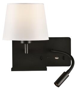 ACB Iluminacion Nástěnné LED svítidlo HOLD levé, 3W + 1xE27 15W, CRI90, 2x vstup USB/USBC Barva: Černá, Barva montury: Černá