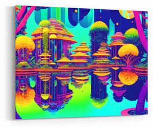 Obraz fantasy barevné město u vody