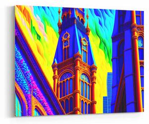 Obraz věže v barevném městě