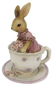 Dekorace králičí slečny v čajovém šálku - 8*8*11 cm