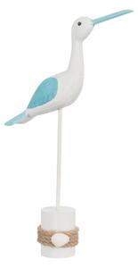 Dekorace modro-bílý dřevěný ptáček Břehouš - 23*6*36 cm