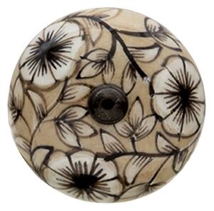 Sada 4ks keramická béžová úchytka s květy Liane - Ø 4*3 cm